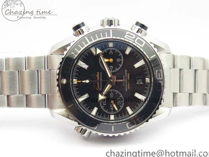 0103 Planet Ocean Master Chrono SS OM 1:1 Best Edition Black Dial On SS Bracelet A9900 V Fashionable 8113